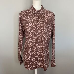 REI Long Sleeve Button Down Brown Shirt With Geometric Pattern. Size Large.